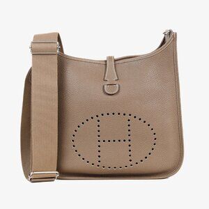 Hermes Evelyne III 29 Etoupe Taurillon Clemence Taupe Leather Shoulder Bag